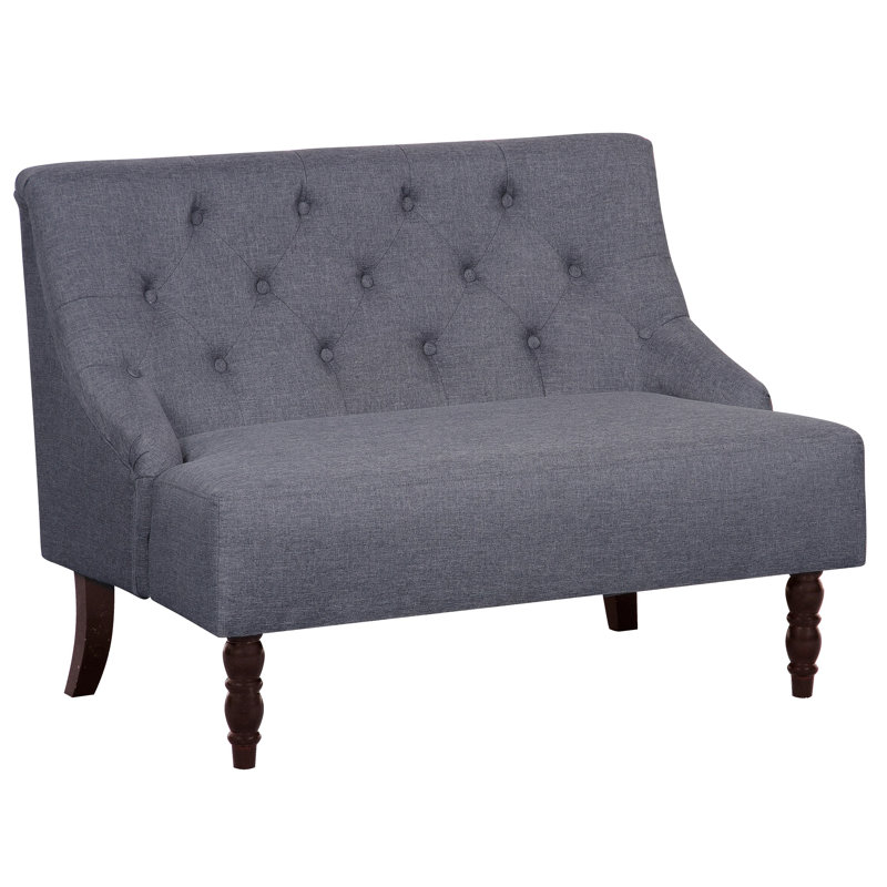Nixa 43.7" Linen Recessed Arm Loveseat, Dark Gray Linen