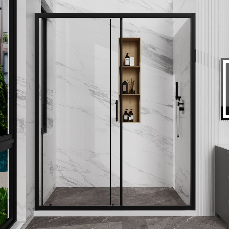 60 po X P 72 po Porte de douche coulissante simple H H au fini noir mat