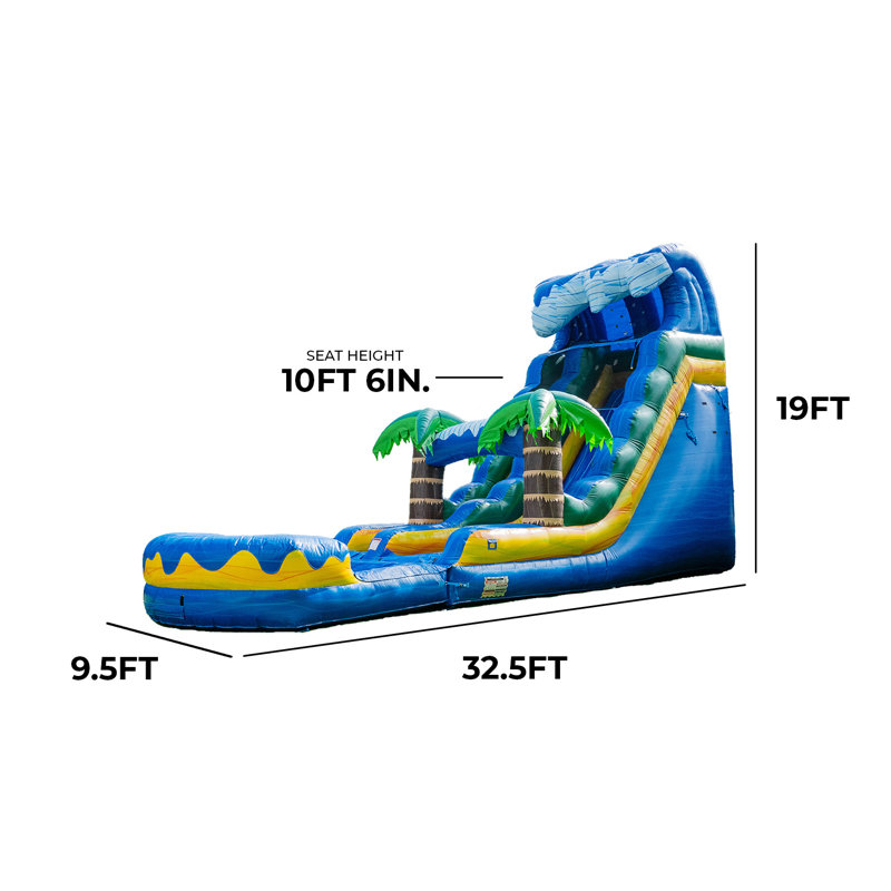 Tapis gonflable XJUMP Surf Beach de 19 pi de hauteur avec glissade d'eau amovible pour piscine (avec ventilateur)