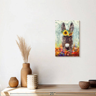 Donkey Floral Crown sur impression sur toile