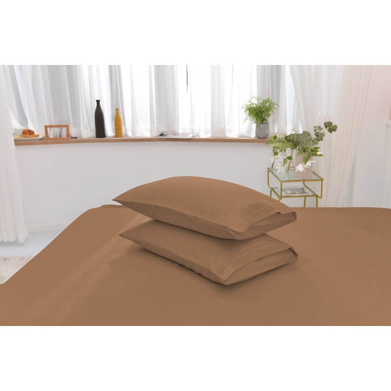 Ensemble de literie en rayonne de bambou, Brun, Ensemble de draps divisés pour très grand lit + 