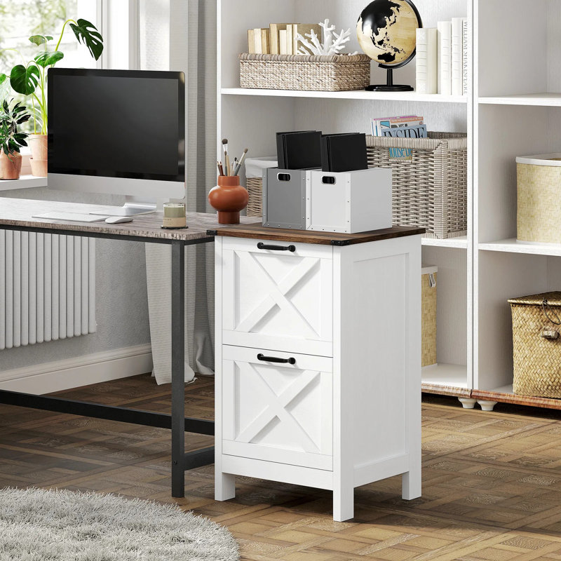 Classeur vertical vertical à 2 tiroirs, armoire de rangement rustique pour dossiers de format lettre et format A4, White