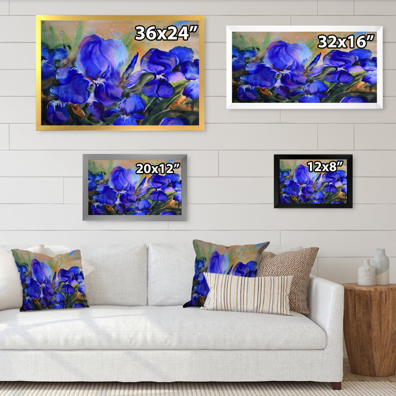Champ de fleurs bleues - reproduction d'art sur toile, Cadre noir, H 8 po x l 12 po x P 1 po