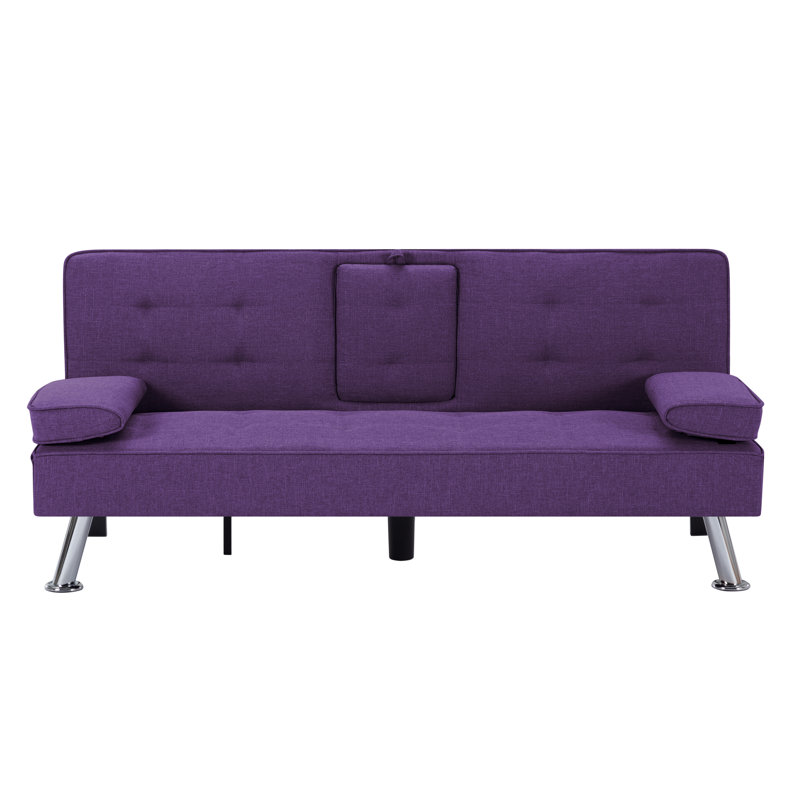Ebern Designs 65.3” Futon Sleeper Sofa Bed,Removable Arm Pad, Purple