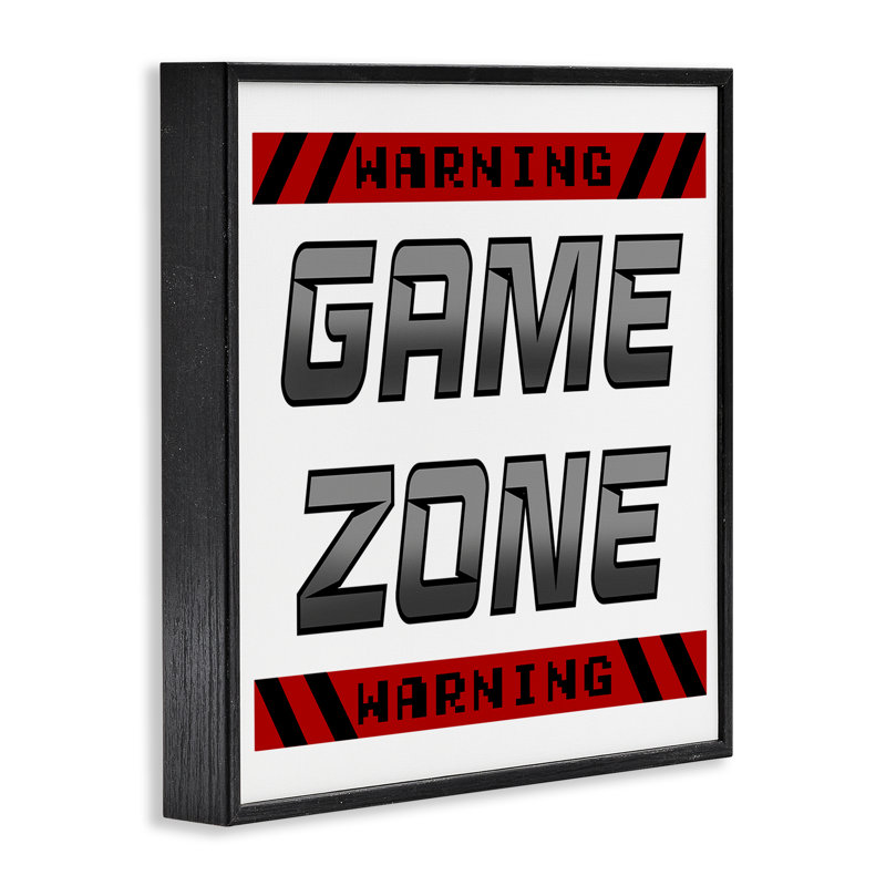 Giclée encadrée de Game Zone Avertissement, conception par Marcus Prime, Giclée noire de minuit encadrée, H 17 po x l 17 po