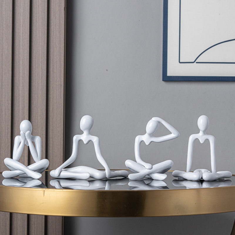 Ensemble de 4 ornements de table penseur en résine blanche pour la maison salon bureau étagère décor abstrait Art Sculpture Figurines de collection