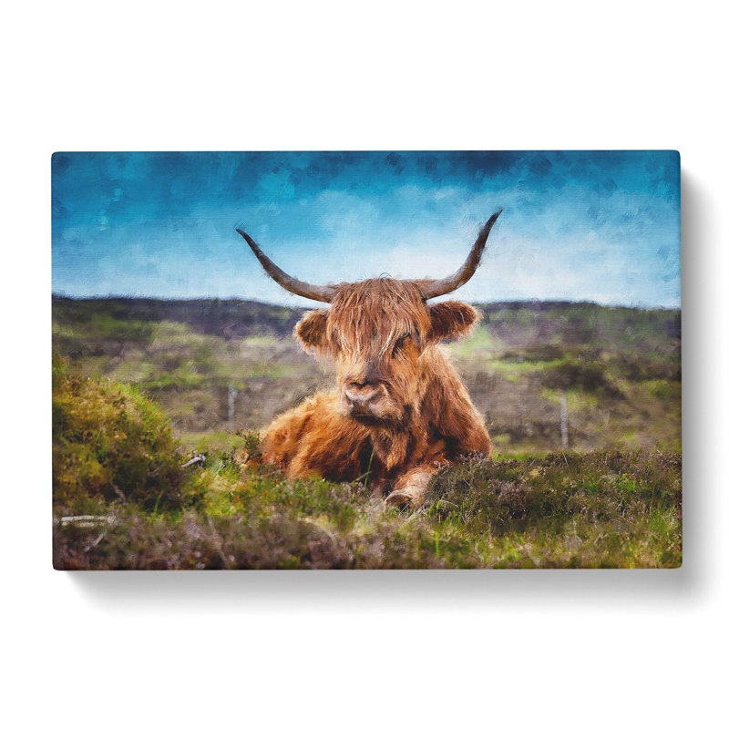 A Resting Highland Cow - Wrapped Canvas Painting, 40cm H x 60cm W x 3cm D