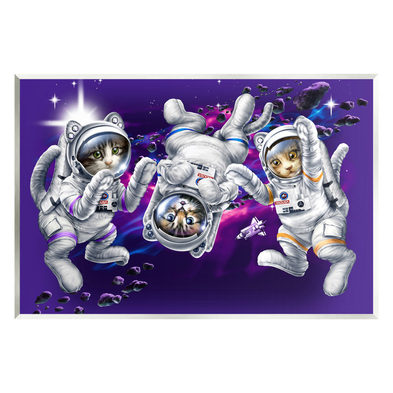 «Astronaut Cat Trio», art mural sur bois par Jim Baldwin, H 10 po x l 15 po