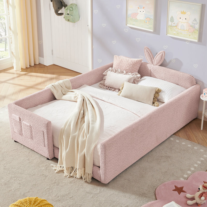 Lit plateforme double tapissier, Rose