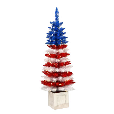 Vickerman 4' X 18" Potted Centennial Pine Artificial Christmas Tree With 157 Pvc Tips, 100 Ul Dura-Lit® Led Warm White Mini Lights, Pull Down Tips And  Branches With White Plastic Container Base.