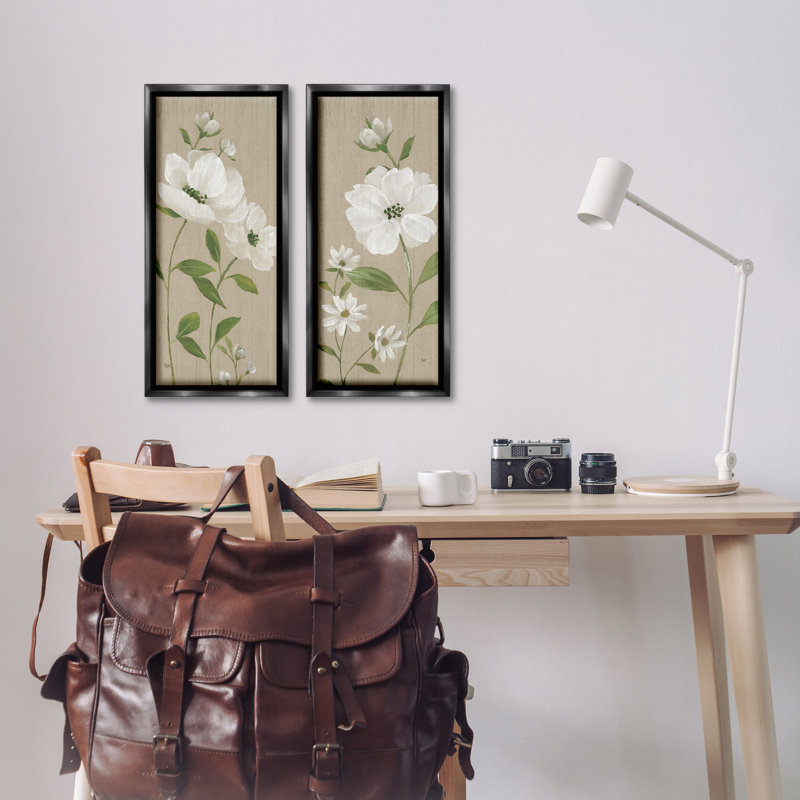  Ensemble de 2 toiles flottantes encadrées Cottage Blossoms on Beige par Nan, H 25 po x l 11 po, Cadre flottant noir de jais