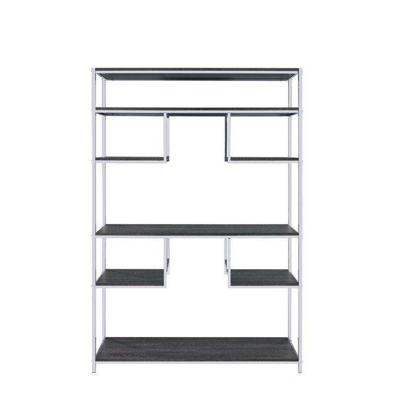 Bibliothèque rustique en chêne gris et finition chromée