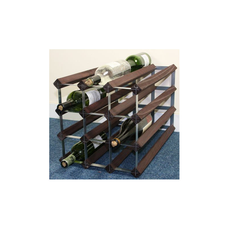 24 Bottle Floor Wine Bottle Rack, Dark Oak Stained Pine