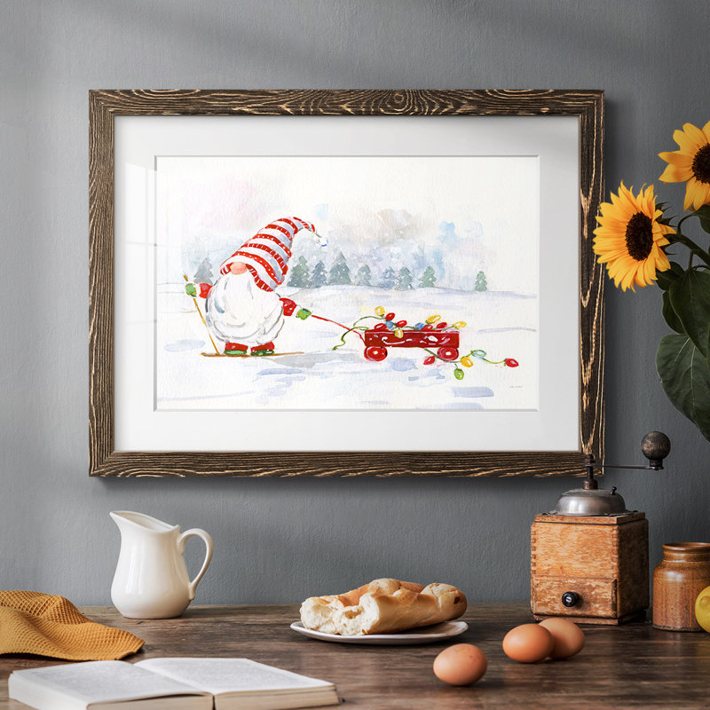 Hiver gnome II - reproduction encadrée rustique avec tableau mat, Noyer, H 28 po x l 42 po x P 1,5 po