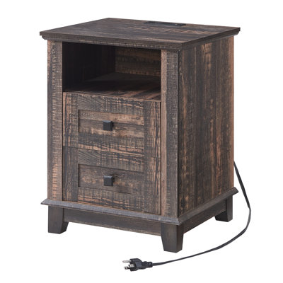 Shunette Tray Top 2 - Drawer End Table and Built-In Outlets,Black