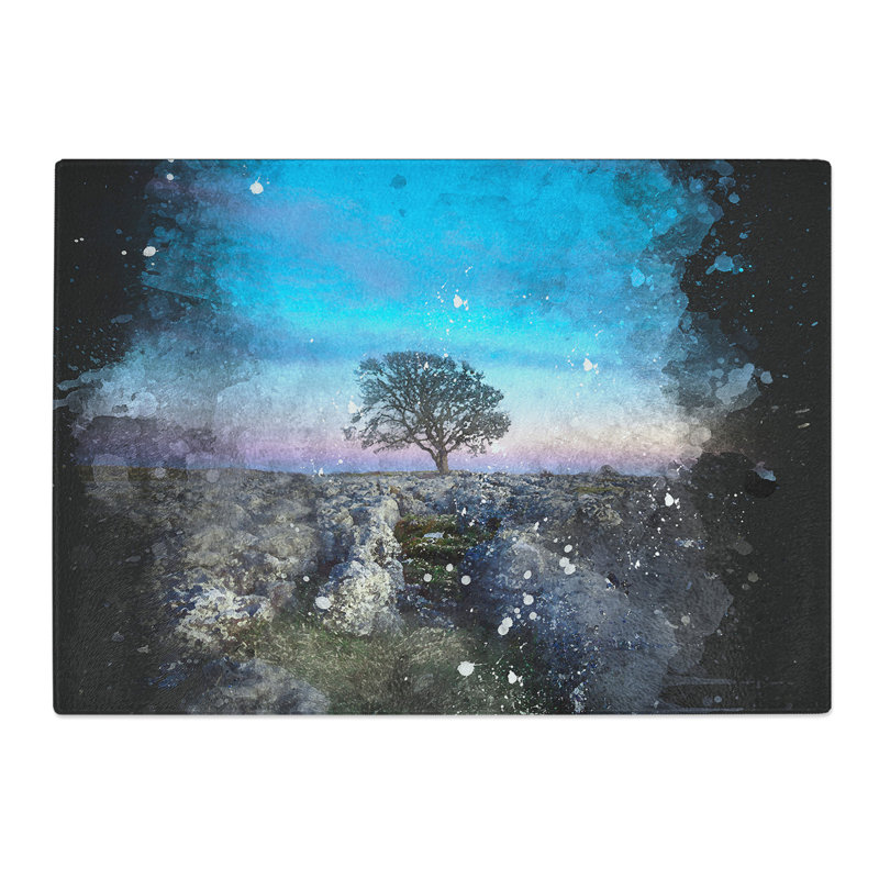 Tempered Glass Tree Under a Sky Paint Splash Chopping Board, 20 cm x 28.5 cm