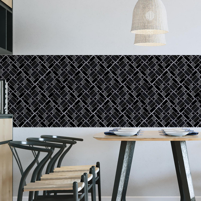 Nandini 15cm W x 15cm L Vinyl Peel and Stick Mosaic Tile, Glossy Black