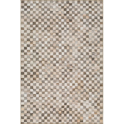 Modern Checkered Brown Geometric Themed Patterned Decorative Washable Rug