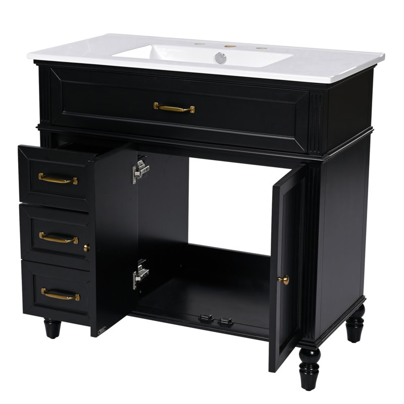 Meuble-lavabo de 36 pouces avec lavabo, structure solide, panneau de fibres à densité moyenne et beaucoup de rangement pour les salles de bain modernes