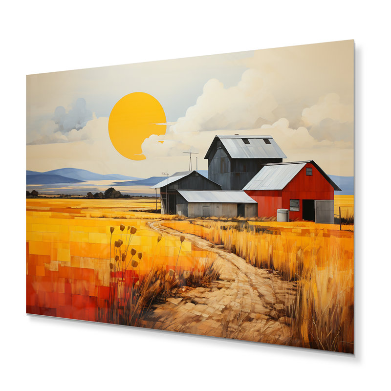Décoration murale jaune en forme de grange jaune paysage minimaliste III, H 12 po x l 20 po x P 1 po