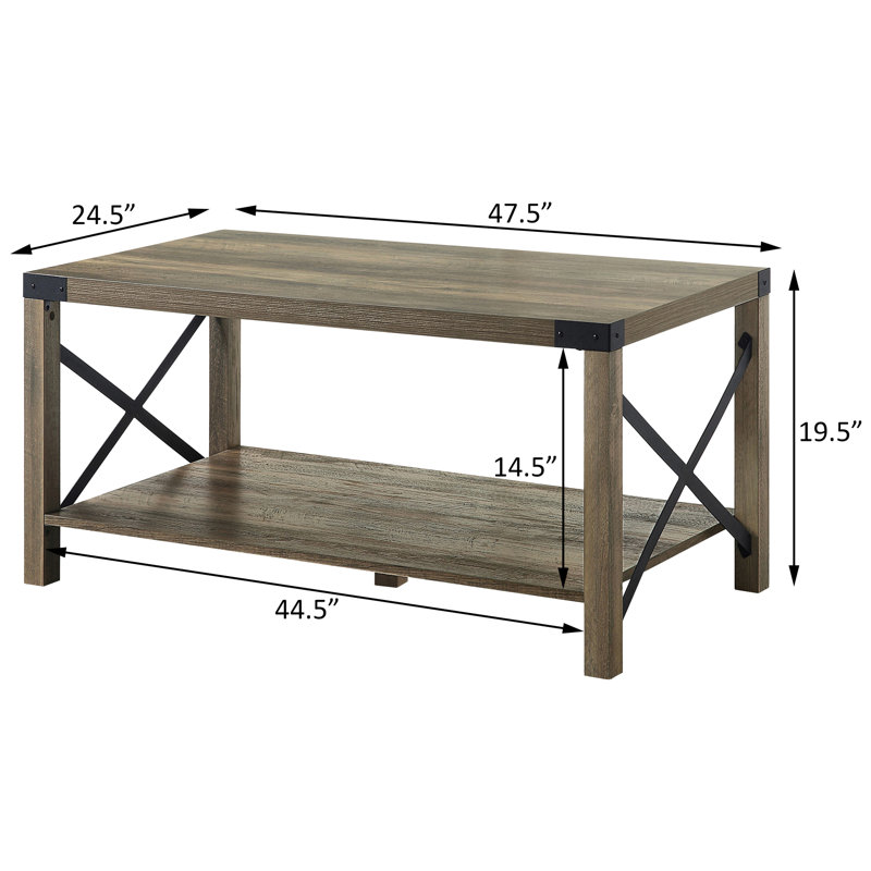 Table basse de style rustique avec rangement supplémentaire et tablette invitante pour le décor