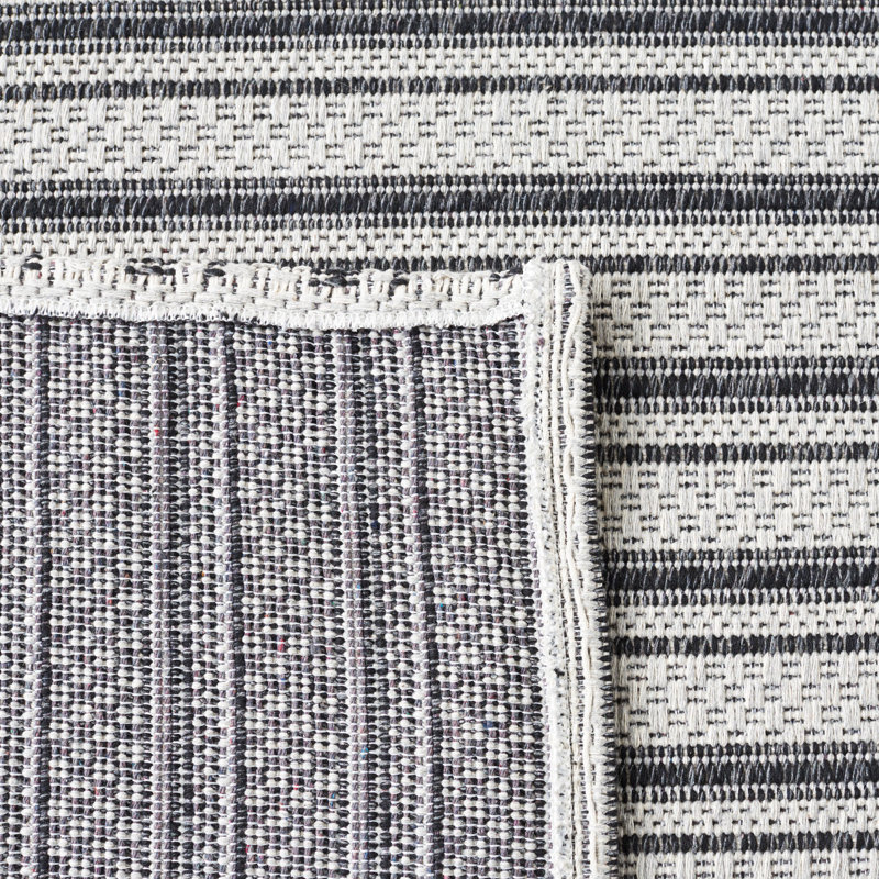 Martha Stewart Cotton Striped Rug in Charcoal/Gray, Rectangle 5' x 7'