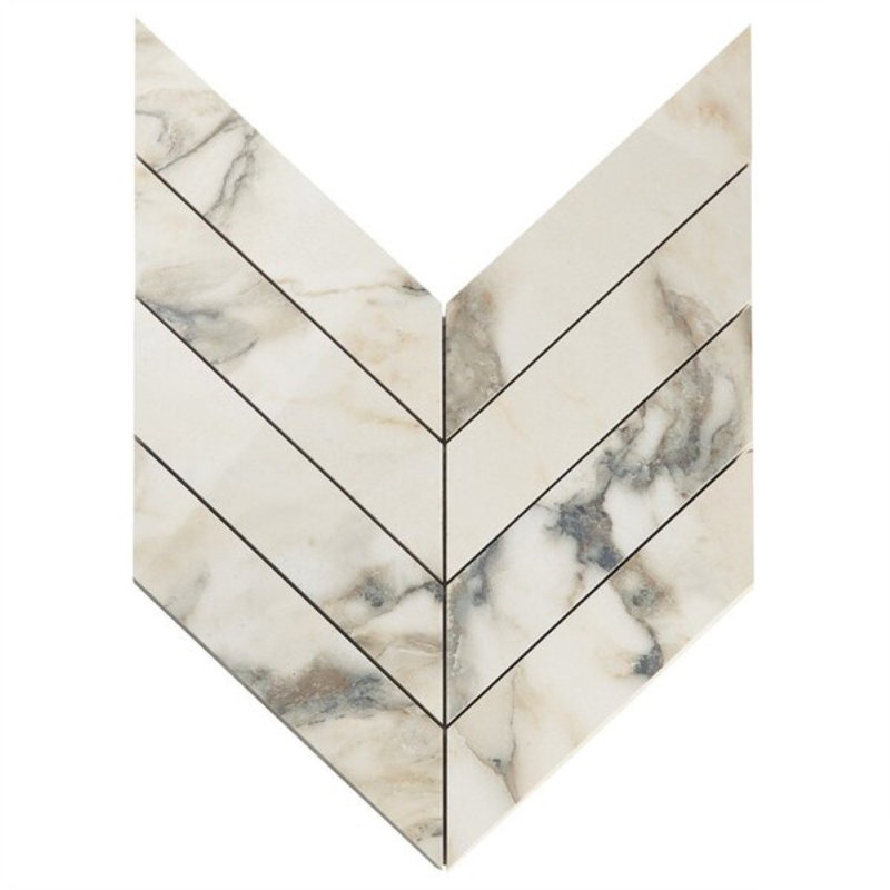 Saroshi 11x11 Heringbone Polished Porcelain Marble Look Mosaic Tile