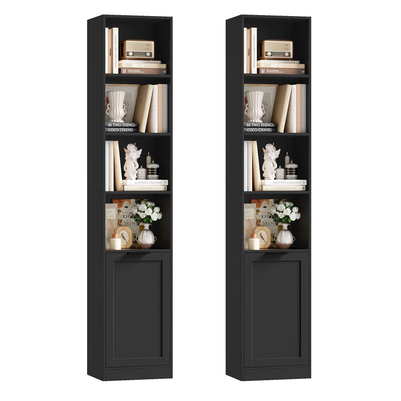 Ensemble de 2 bibliothèques, tour de rangement de 73,4 po avec portes et tablettes, bibliothèque mince pour le salon, le bureau et la chambre à coucher