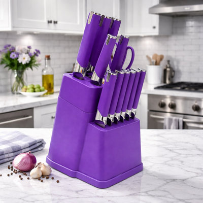 Modern 13-Piece Stainless Steel Kitchen Knife Block Set - Available in 8 Vibrant Colors to Match Your Decor