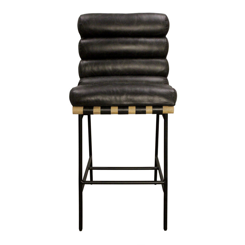 Tabouret de bar Oropeza en cuir authentique noir antique moderne sur structure en métal