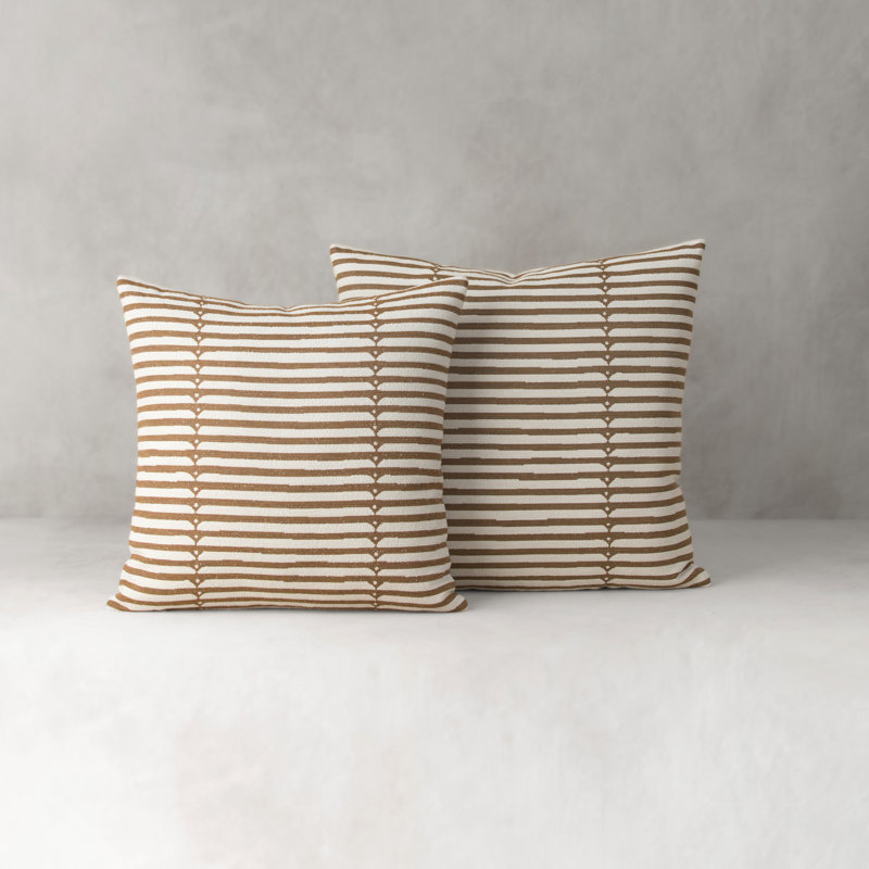 Luxe Square Indoor/Outdoor Pillow Cover & Insert, 22"H x 22"W, Striped 1, Caramel