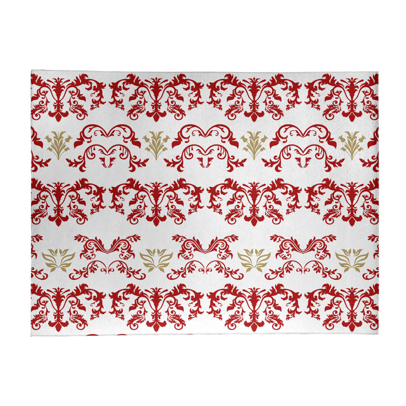 Tapis blanc / rouge Damask, Rectangle 5 pi x 7 pi
