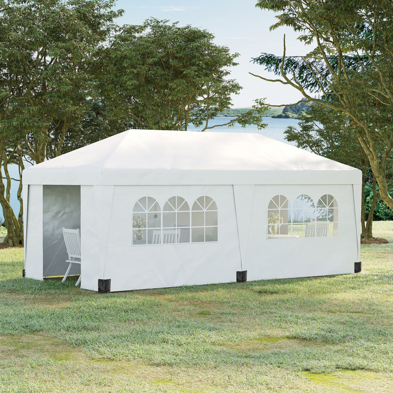 Outsunny 10' x 19.5' Pop Up Canopy Tent with Sidewalls, UPF 30+ Height Adjustable Large Party Tent Event Shelter with Leg Weight Bags and Wheeled Carry Bag for Garden, Patio, Brown