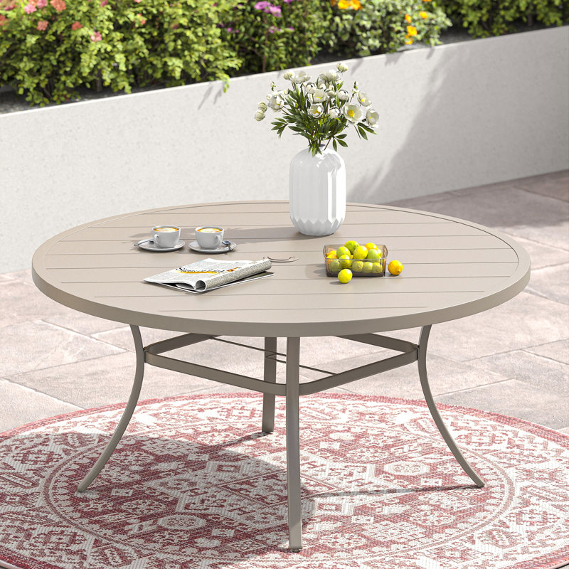 Table de salle à manger d'extérieur ronde Teressa, Crème, H 28 po x l 53 po x L 53 po