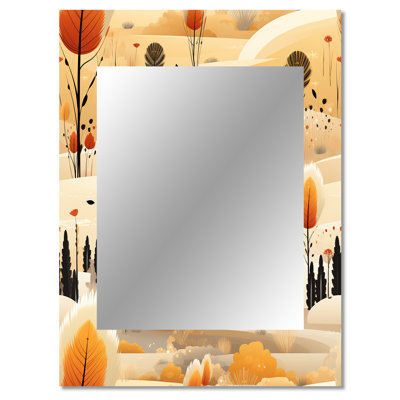 Thurmont Beige Meadow Flowers Boho Pattern - Floral Large Mirror, Cottage Unique Wall Mirror Decor, Printed Metal Art