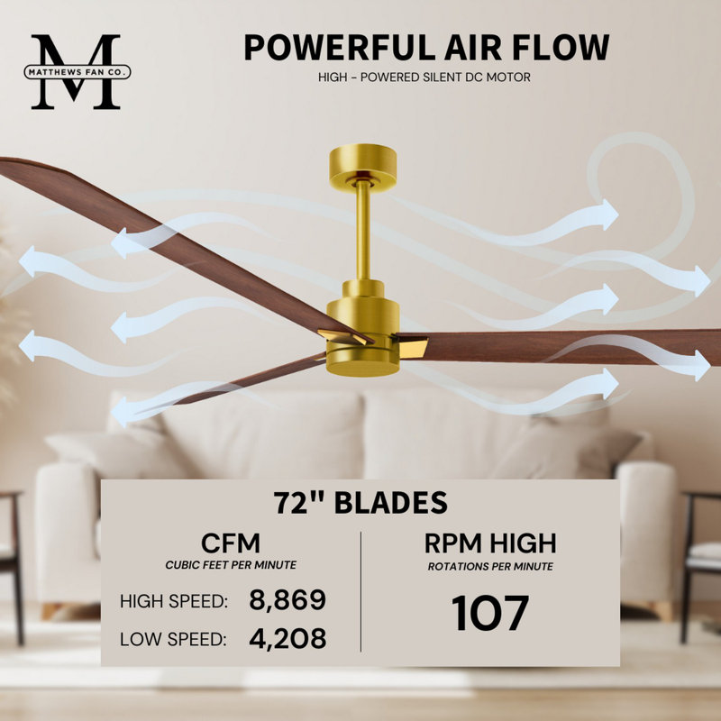 Alessandra Outdoor Downrod Ceiling Fan, Brushed Brass, Walnut
