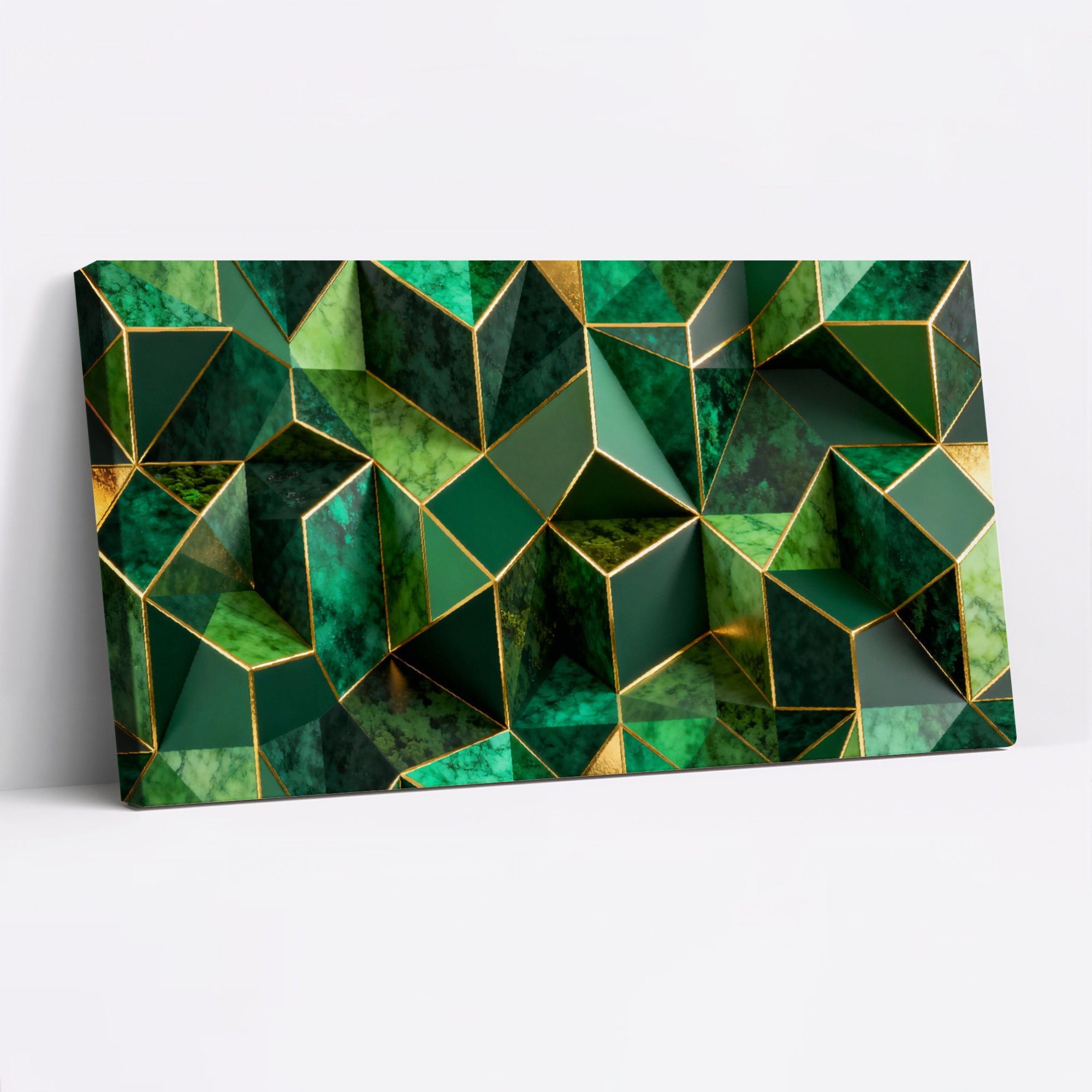 Mercer41 Geometric Emerald Green And Gold Abstract Pattern Canvas ...