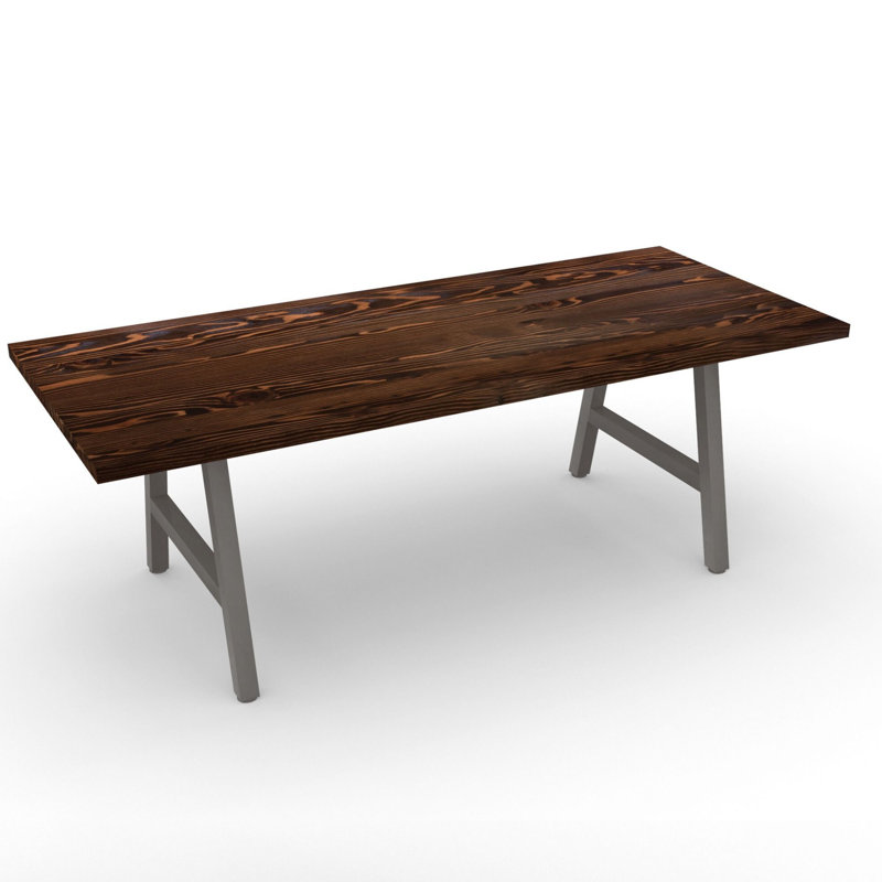 Solid Wood Top Metal Base Dining Table, Chestnut, 30" H x 96" L x 40" W