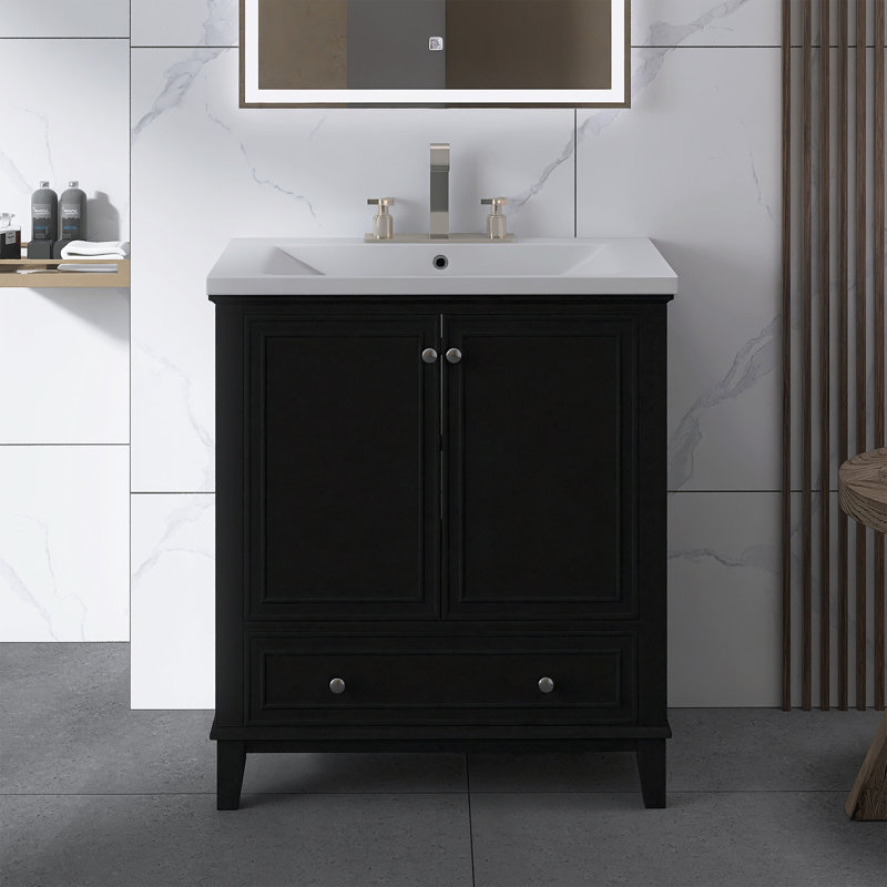 Meuble-lavabo autoportant de 30 po avec lavabo, Noir / argenté