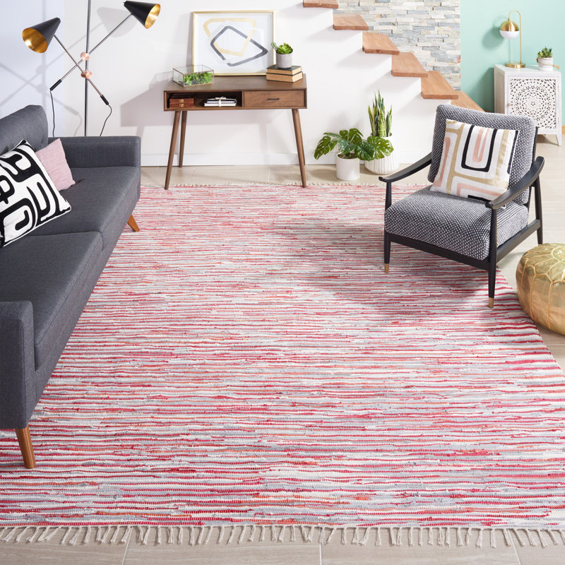 Tapis rayé en coton tissé à la main Fales Rag, Rectangle 9 pi x 12 pi