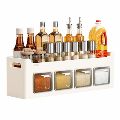 4-compartment Wall-mountable Stainless Steel Spice Rack