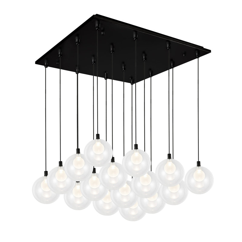 Bolla LED Pendant, Black/Opal Glass, 16 Lights, 43 W