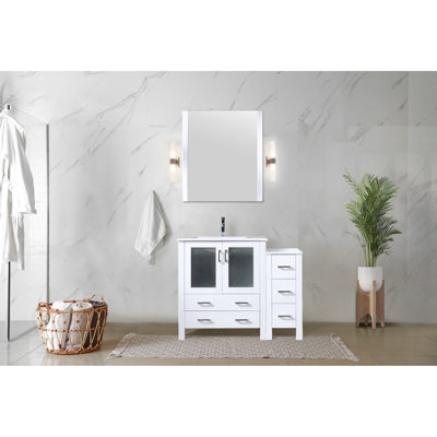 White Ceramic Top Bath Vanity 42 In. - Solid Wood Side Cabinet For Organization Soft Close Technology Long-Term Durability And Resistance To Wear With Practicality Style Mechanism Wear- Surface