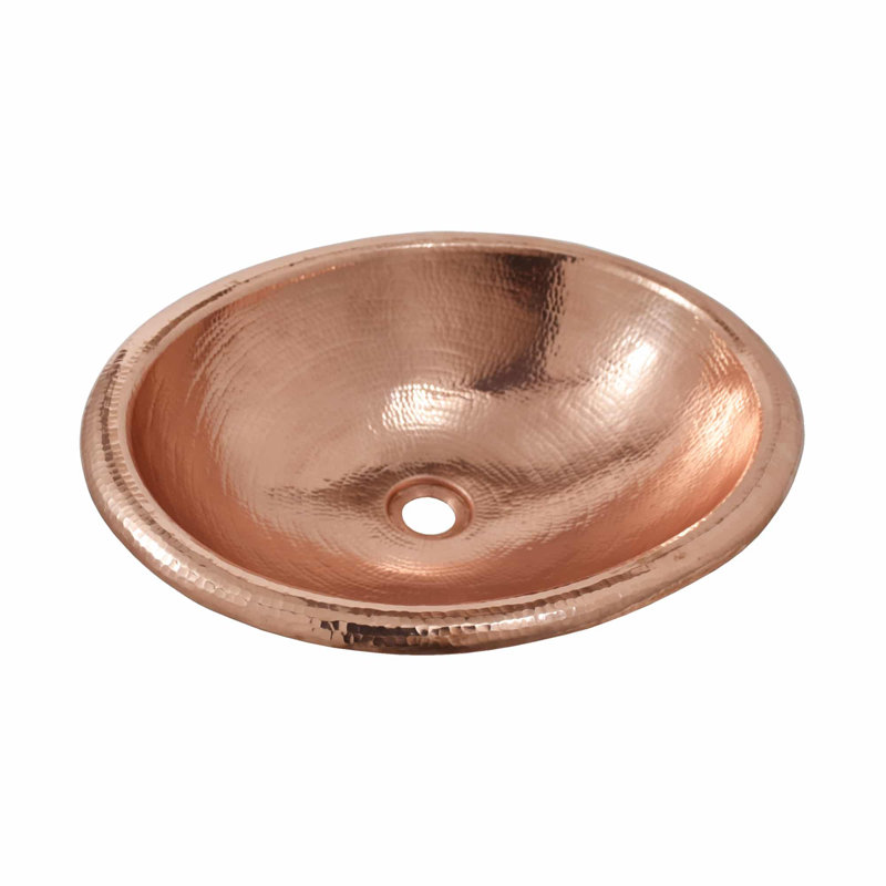 Rolled Copper Oval Drop-In Bathroom Sink, Polished Copper