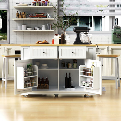 Grand îlot de cuisine 48 pouces avec 2 tabourets de bar (tabourets non inclus)