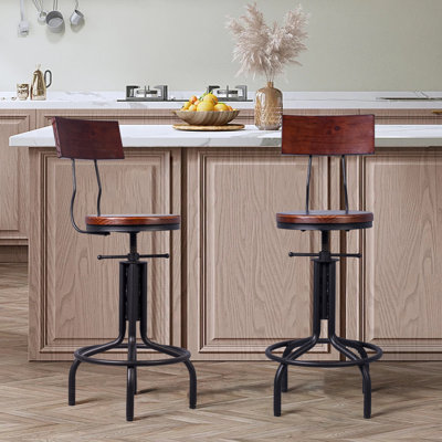 Jaquail Swivel Solid Wood Adjustable Height Counter Stool with Iron Frame