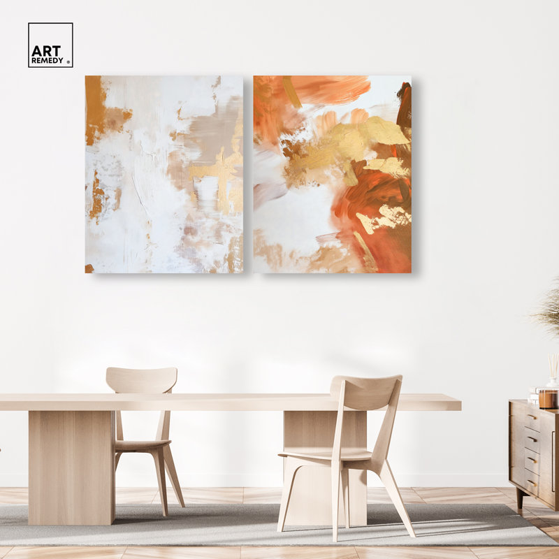 Golden Bronze Ripple Duo Canvas Print Living Room Wall Art Set by Art Remedy, Gallery Wrapped, 36 x 45, 45"H x 36"W