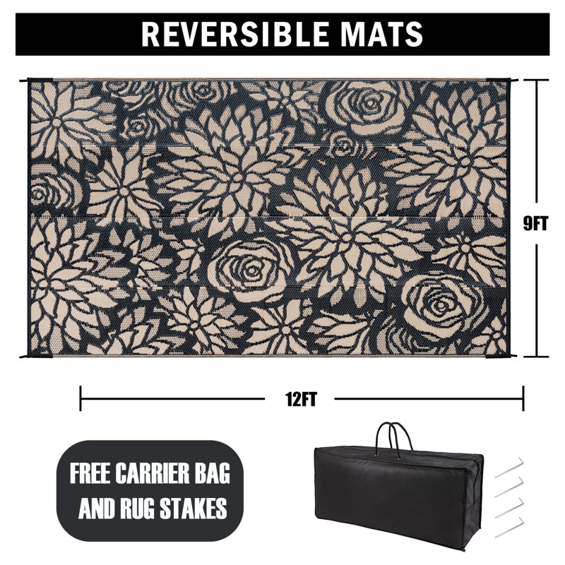 Ellie d'extérieur réversible à motif floral, Rectangle 9 pi x 12 pi