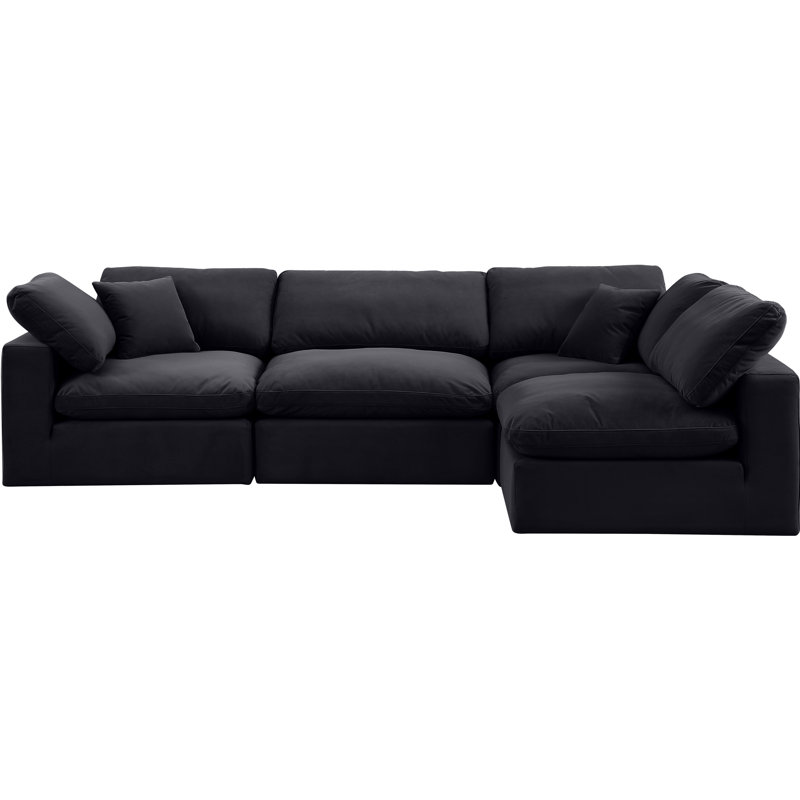 Hulene Velvet L-Shaped Sectional Reversible, Black Velvet