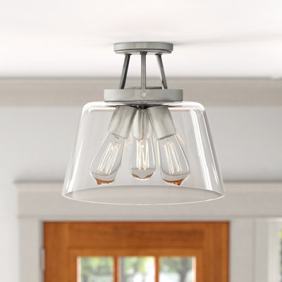 Macklin 3 - Light 13'' Simple Dome Semi Flush Mount in Satin Nickel